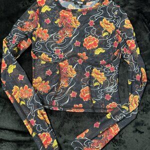 Poster Girl Mesh Floral & Tiger Corset detail long-sleeve